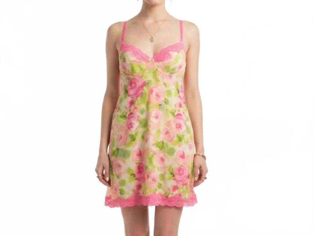 NEW BADGLEY MISCHKA rose floral print sleep mini dress in pink